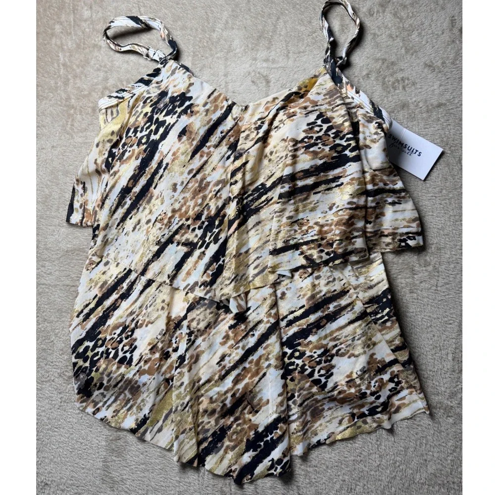 Swimsuits For All Women 14 Tankini Top Tiered Animal Print Gold Foil Metallic